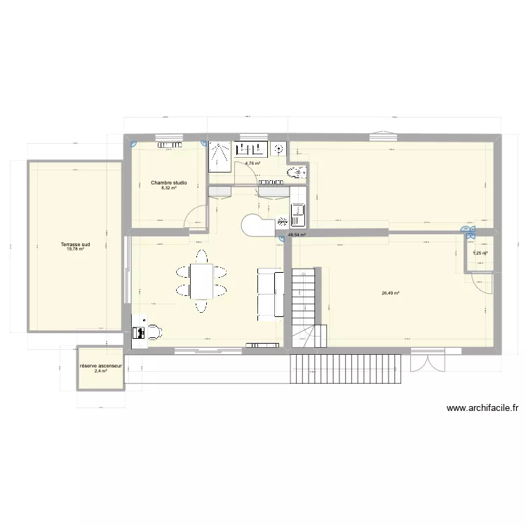 plan mamie &eacute;quip&eacute; en bas et ascenceur terrasse. Plan de 0 pièce et 0 m2