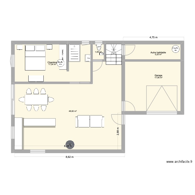 Tresse. Plan de 5 pièces et 89 m2