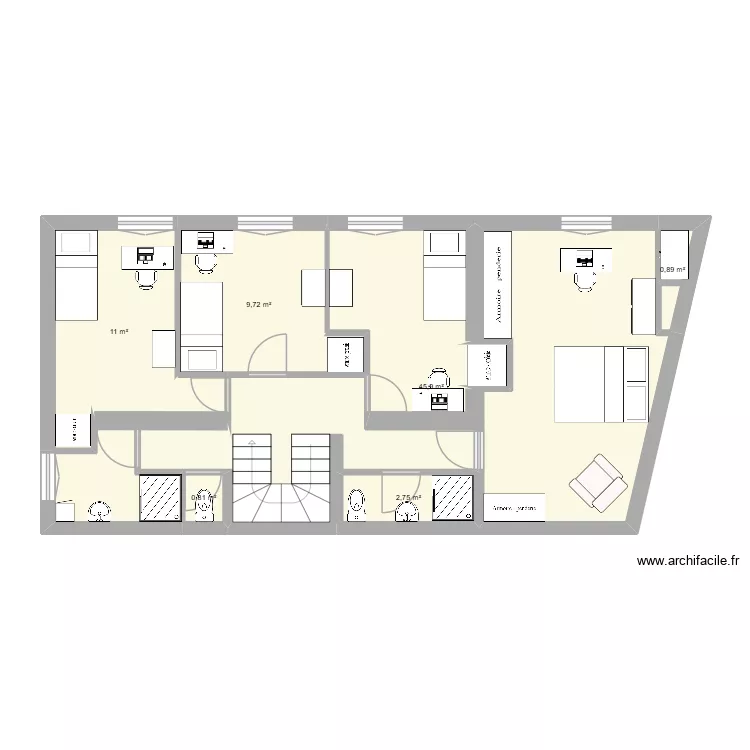 1er &eacute;tage version V3.9. Plan de 6  et 71 m²