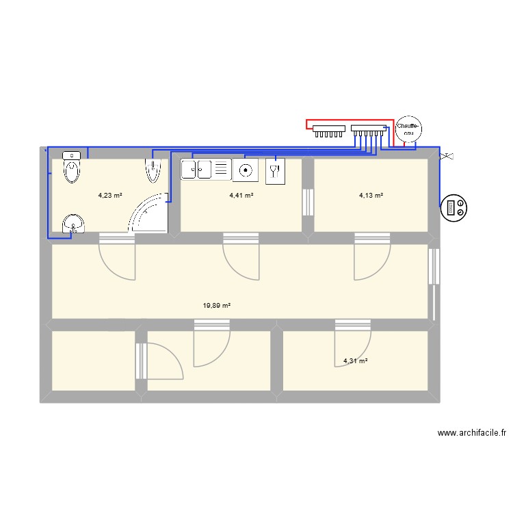 lafdyd. Plan de 5 pièces et 37 m2