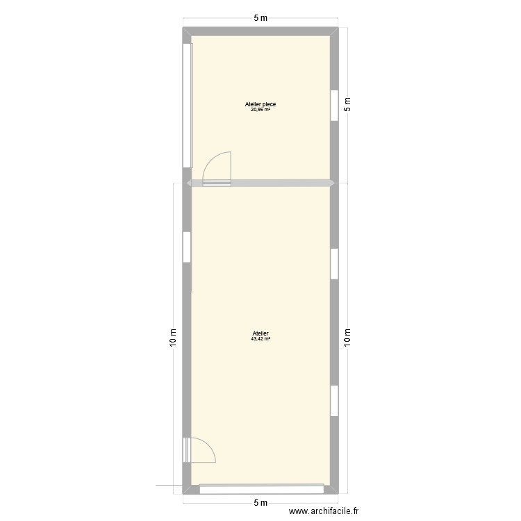 atelier. Plan de 2 pièces et 64 m2