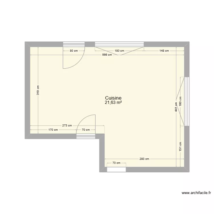 Cuisine. Plan de 1  et 22 m²