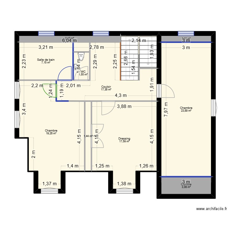 Etage - Maçonnerie / Placo. Plan de 10 pièces et 95 m2