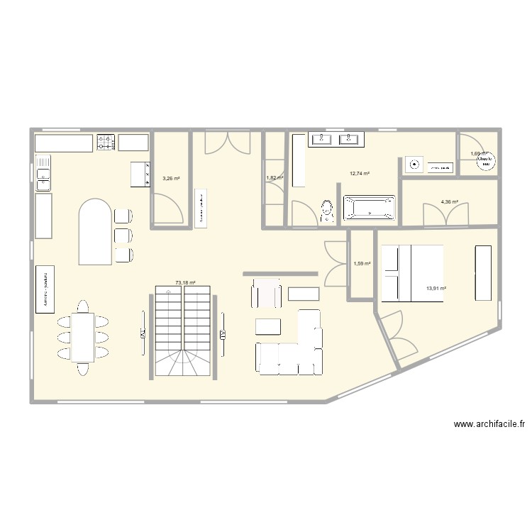 Maison sur le Fleuve. Plan de 8 pièces et 113 m2