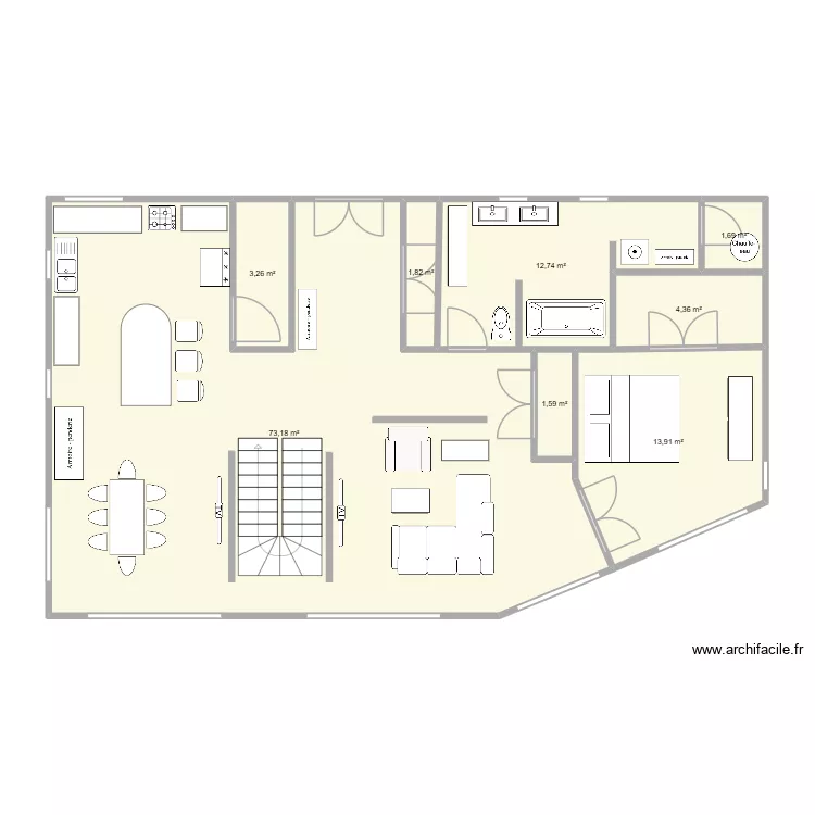 Maison sur le Fleuve. Plan de 8 pièces et 113 m² Maison sur le Fleuve. Plan de 8 pièces et 113 m²