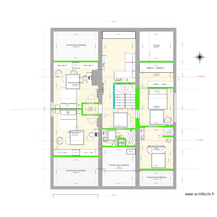 2590 Entredozon - Final - SDB Haut Variation - V3. Plan de 18 pièces et 319 m2