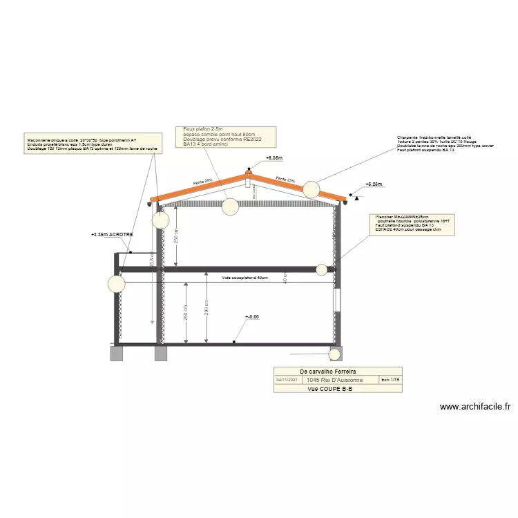 placo projet 6 bis coupe AA. Plan de 