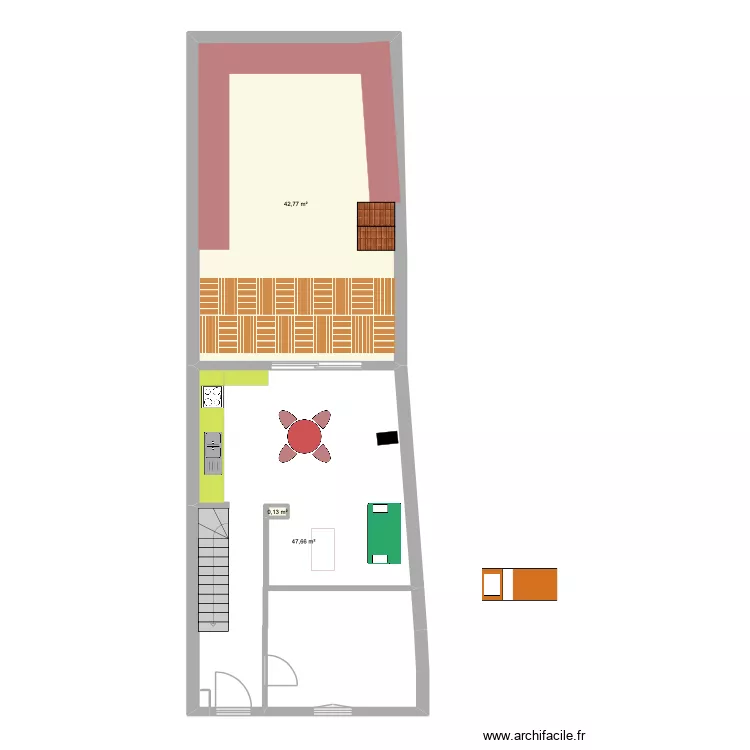 Valmy RDC cuisine en r&eacute;flexion. Plan de 3  et 91 m²