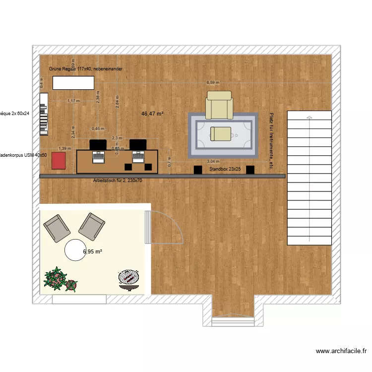 Wohnung Dana - Galerie - gemeinsamer Arbeitsplatz- Variante USM rot. Plan de 2 Pièces et 53 m² Wohnung Dana - Galerie - gemeinsamer Arbeitsplatz- Variante USM rot. Plan de 2 Pièces et 53 m²