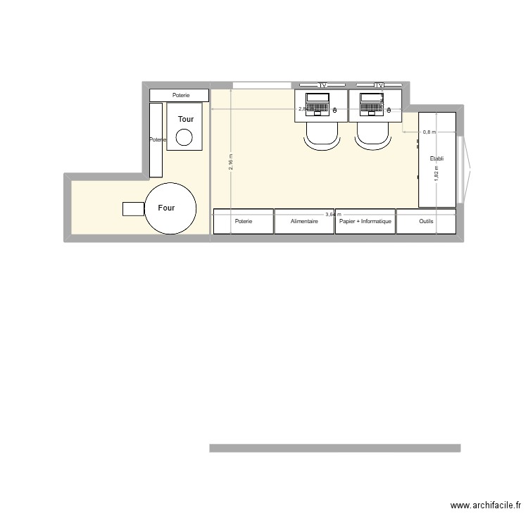 Bureau. Plan de 2 pièces et 10 m2