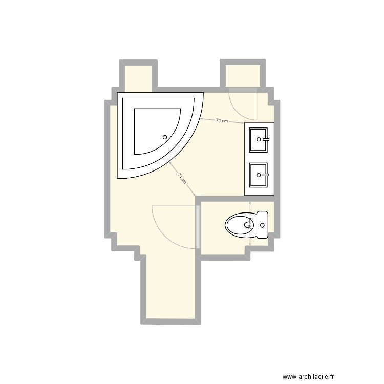 Salle de bain. Plan de 2 pièces et 8 m2