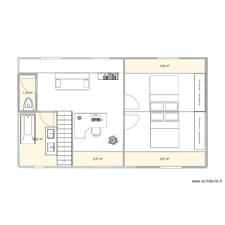 etage. Plan de 5 pièces et 17 m2
