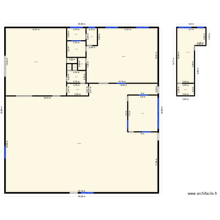 Confection Vire. Plan de 15 pièces et 1027 m2