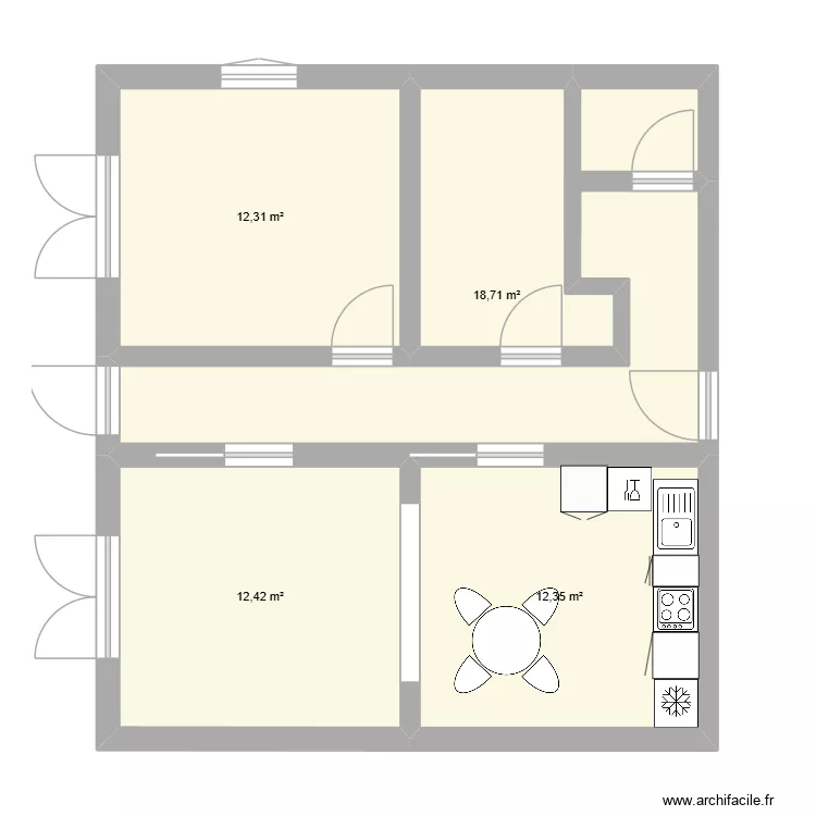 maison 1. Plan de 4  et 56 m²