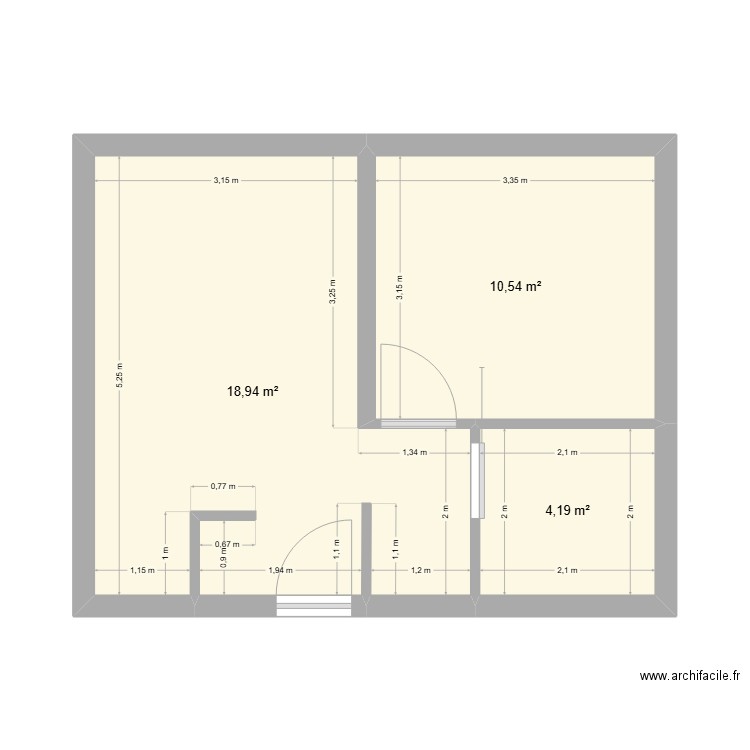Chambre 01 RDC. Plan de 3 pièces et 34 m2