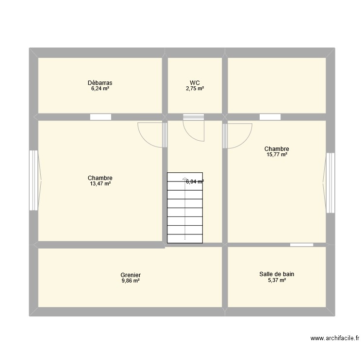 Plan actuel étage. Plan de 7 pièces et 60 m2