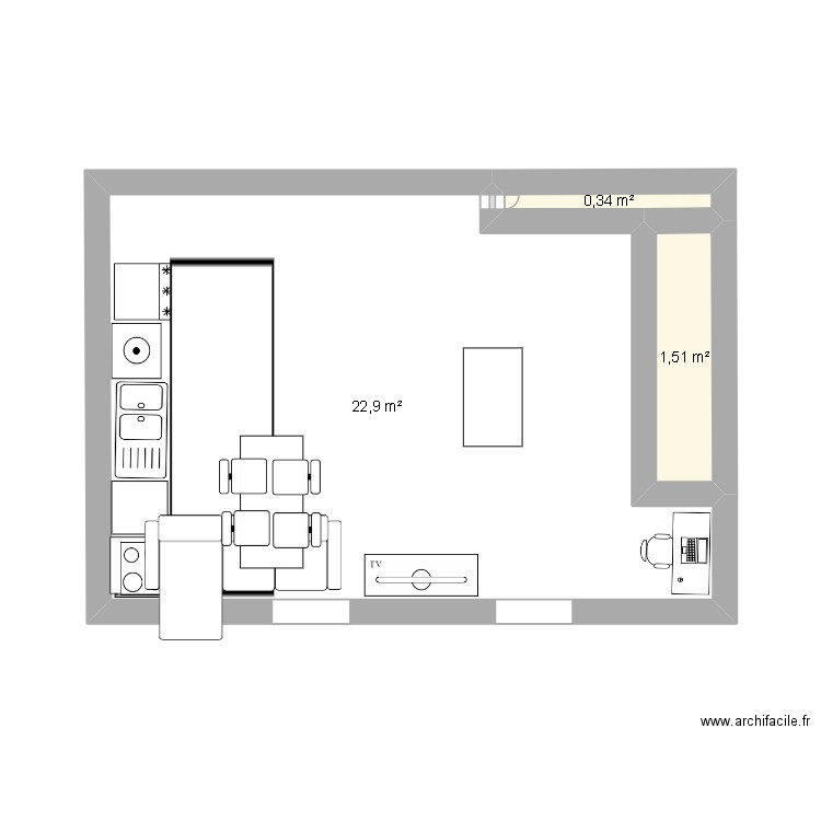 SALON. Plan de 3 pièces et 25 m2
