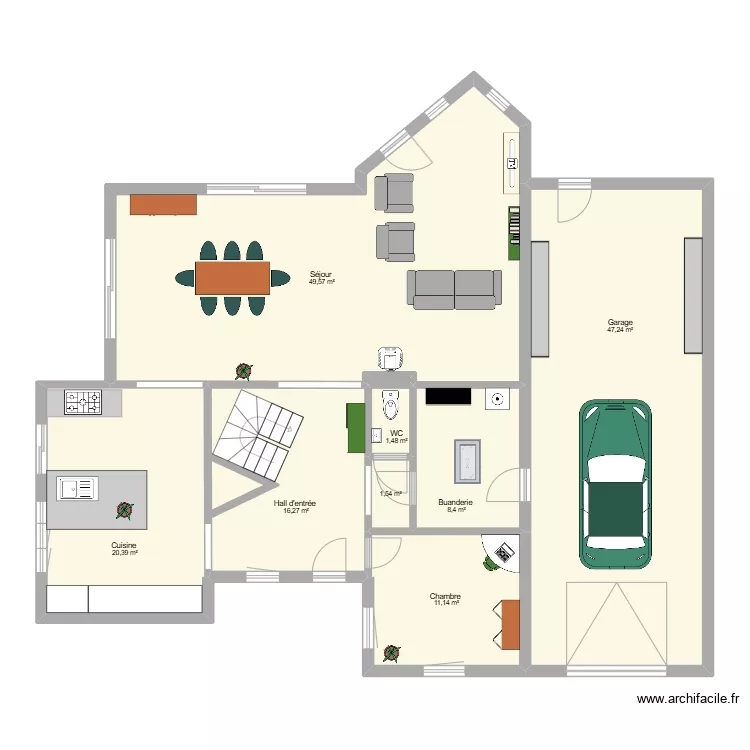 Maison Herve rez avec meubles . Plan de 