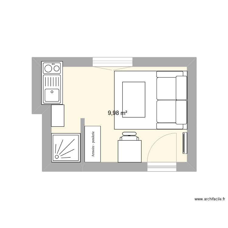Chambre 6ème final. Plan de 1 pièce et 10 m2