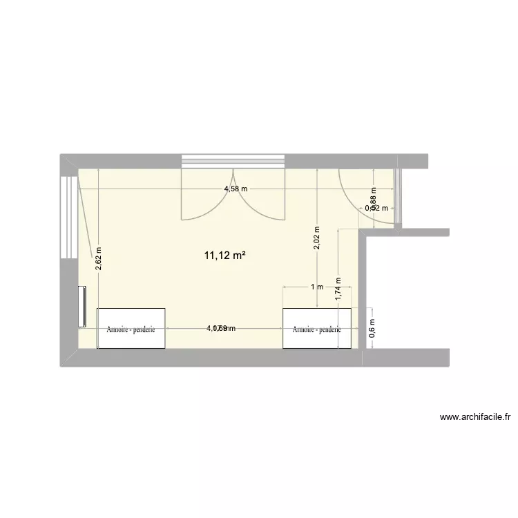 Chambre 1. Plan de 1 Pièce et 11 m² Chambre 1. Plan de 1 Pièce et 11 m²