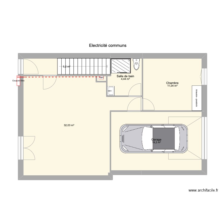 SJDV3 RDC Projet. Plan de 6 pièces et 72 m2