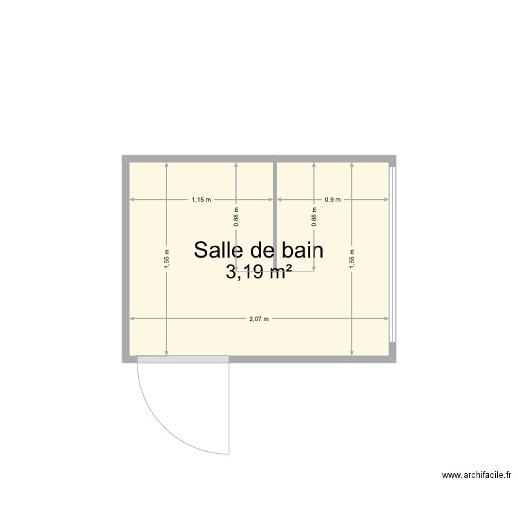 Salle deau. Plan de 1 pièce et 3 m2