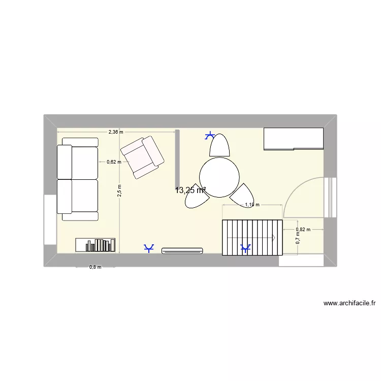 cellier. Plan de 1  et 13 m²