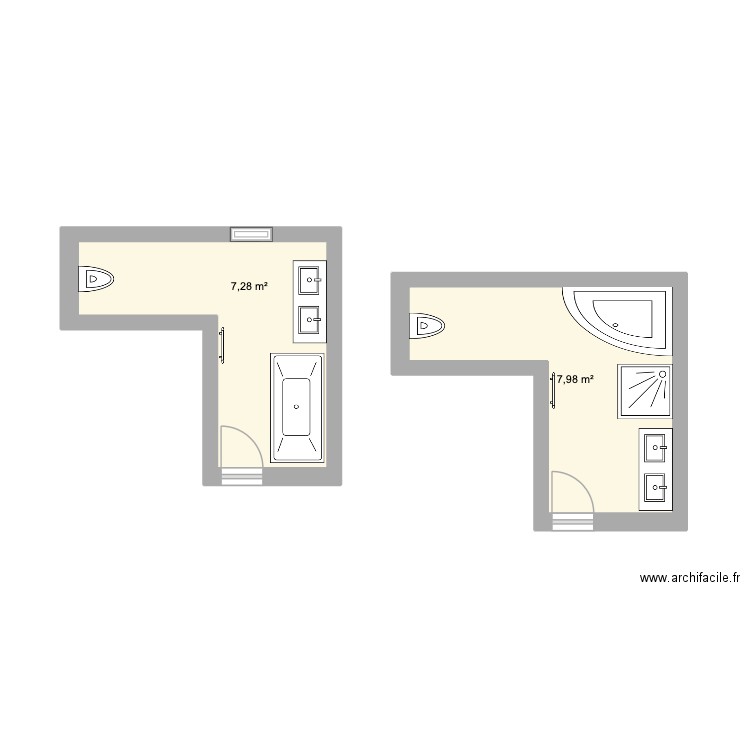 Sdb. Plan de 2 pièces et 15 m2