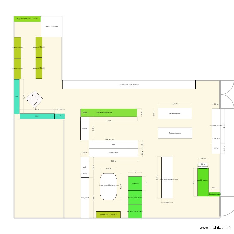 boutique ressourcerie v1. Plan de 1 pièce et 161 m2