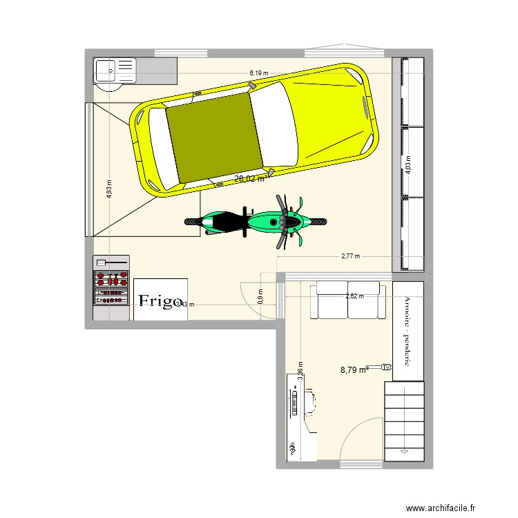 PLAN BLUE DIAMOND GARAGE. Plan de 2 pièces et 37 m2