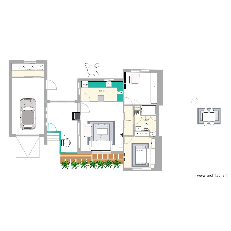 dan 299 actuel. Plan de 6 pièces et 30 m2