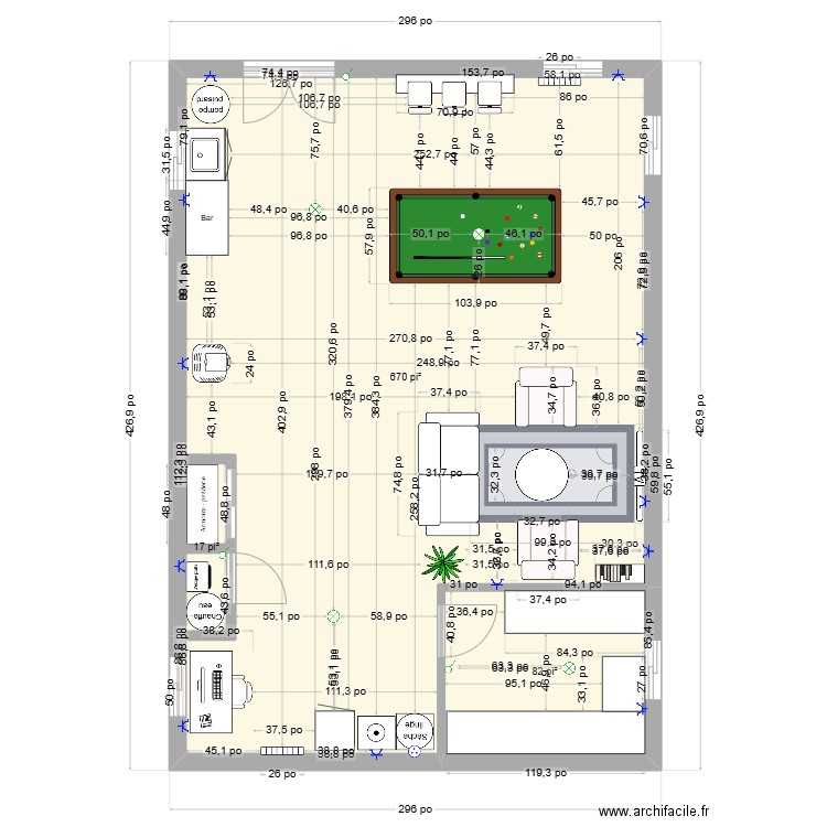 SOUS-SOL LACOLLE. Plan de 3 pièces et 71 m2