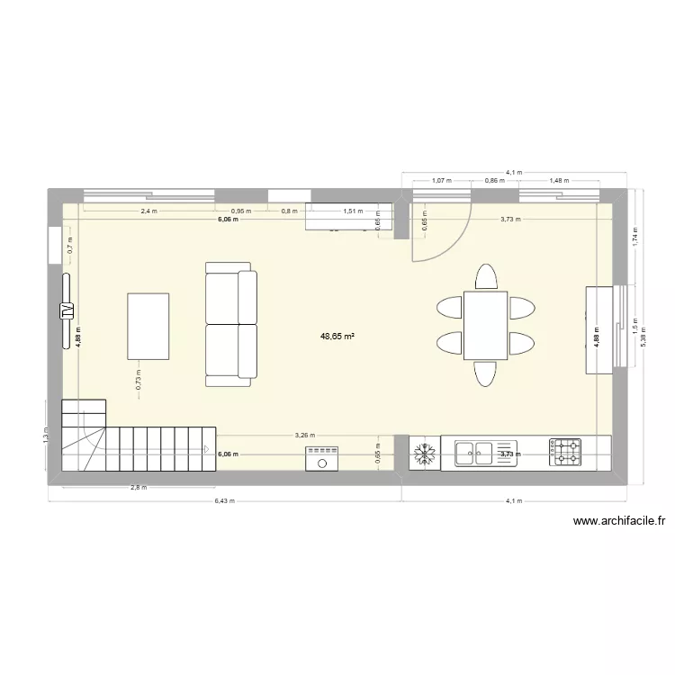 nina charles rdc. Plan de 1  et 49 m²