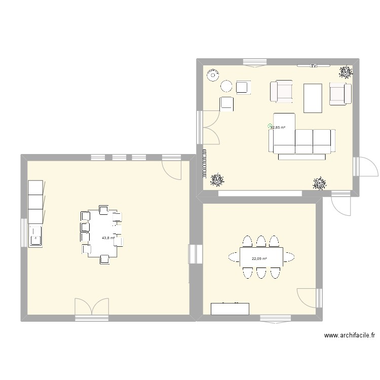 Salon ferme. Plan de 3 pièces et 99 m2