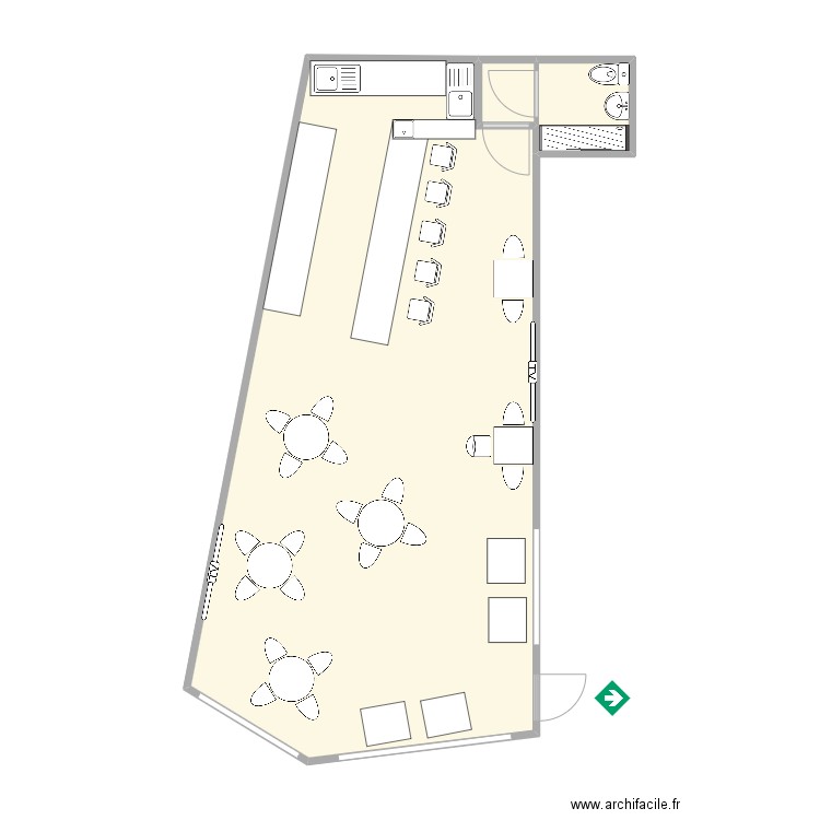 Le Million Bar. Plan de 3 pièces et 60 m2