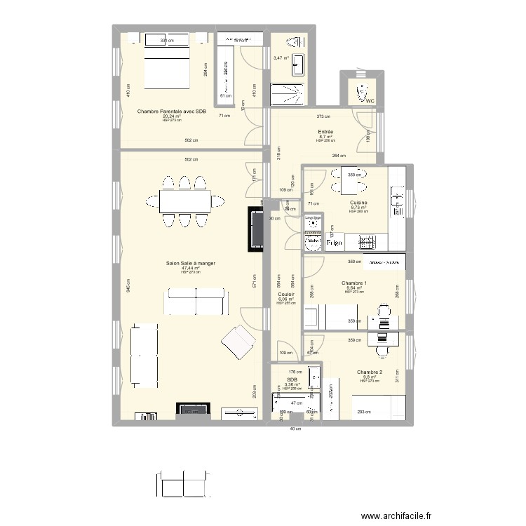 16 Ecoles Projet 4 bis. Plan de 11 pièces et 120 m2