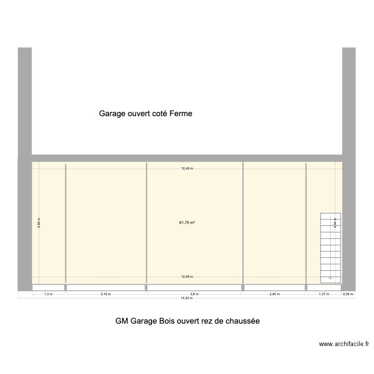 GM Surface rez de chaussée garage bois. Plan de 1 pièce et 62 m2