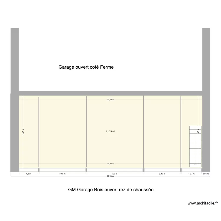 GM Surface rez de chauss&eacute;e garage bois. Plan de 1 pièce et 62 m²