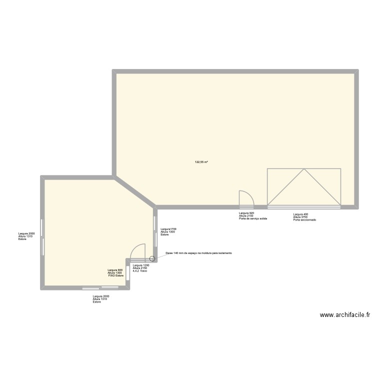 dépot RDC. Plan de 1 pièce et 123 m2
