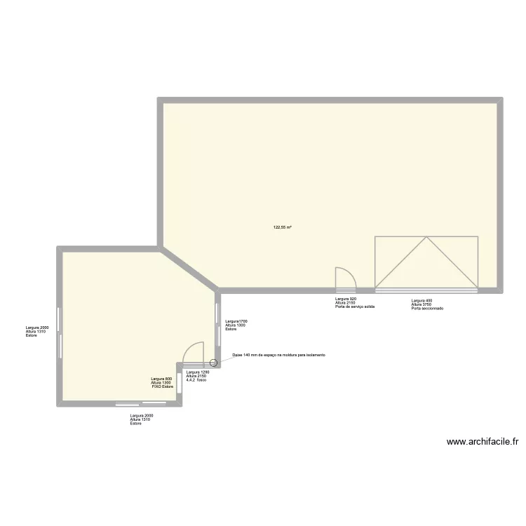 d&eacute;pot RDC. Plan de 1  et 123 m²
