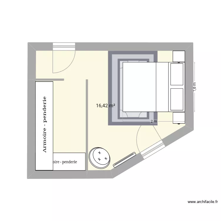 Chambre amis. Plan de 1 pièce et 16 m²
