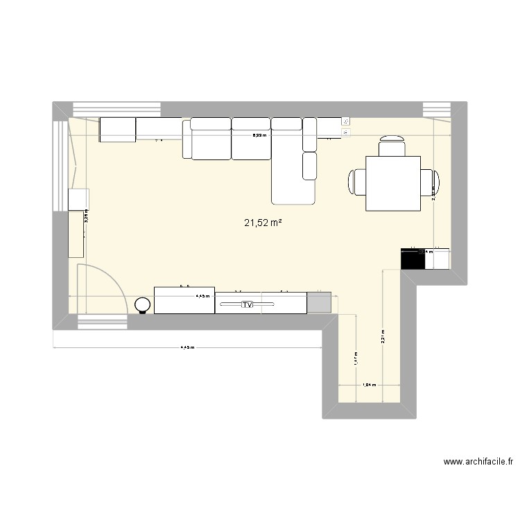 rez de chaussé2. Plan de 1 pièce et 22 m2