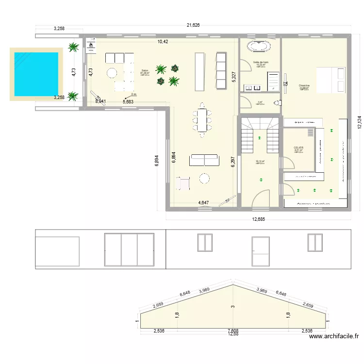Saint Araille. Plan de 6  et 163 m²