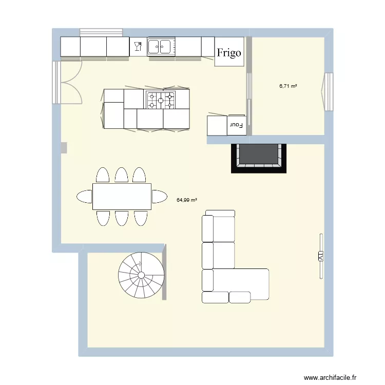 cuisine 2 ilot. Plan de 2  et 72 m²