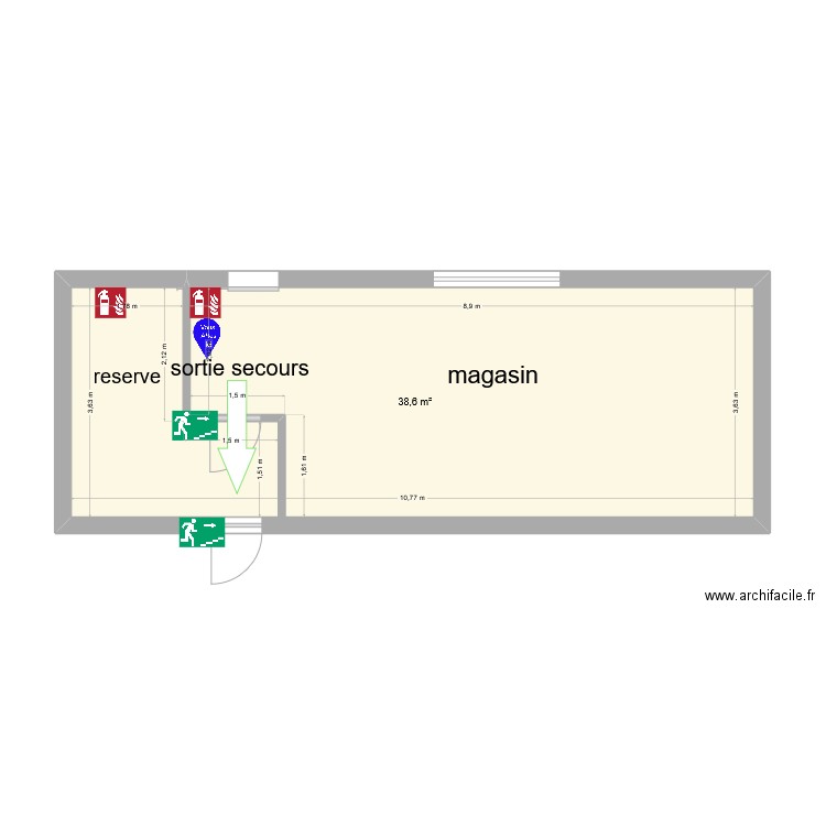 cece. Plan de 1 pièce et 39 m2