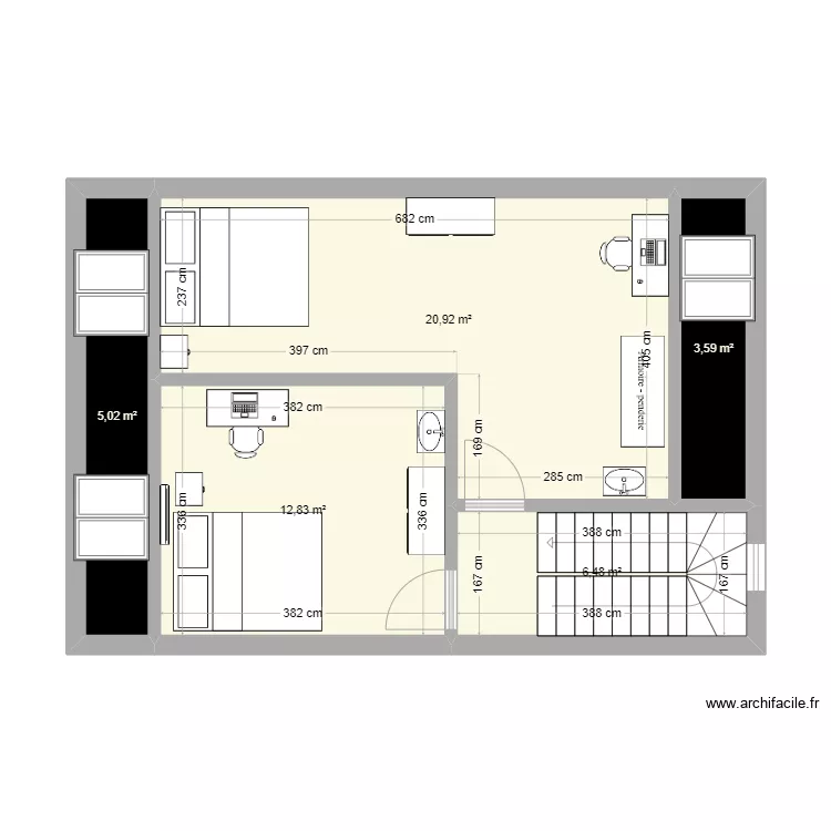 Jumet El&eacute;a 2 &egrave;me &eacute;tage transversal. Plan de 