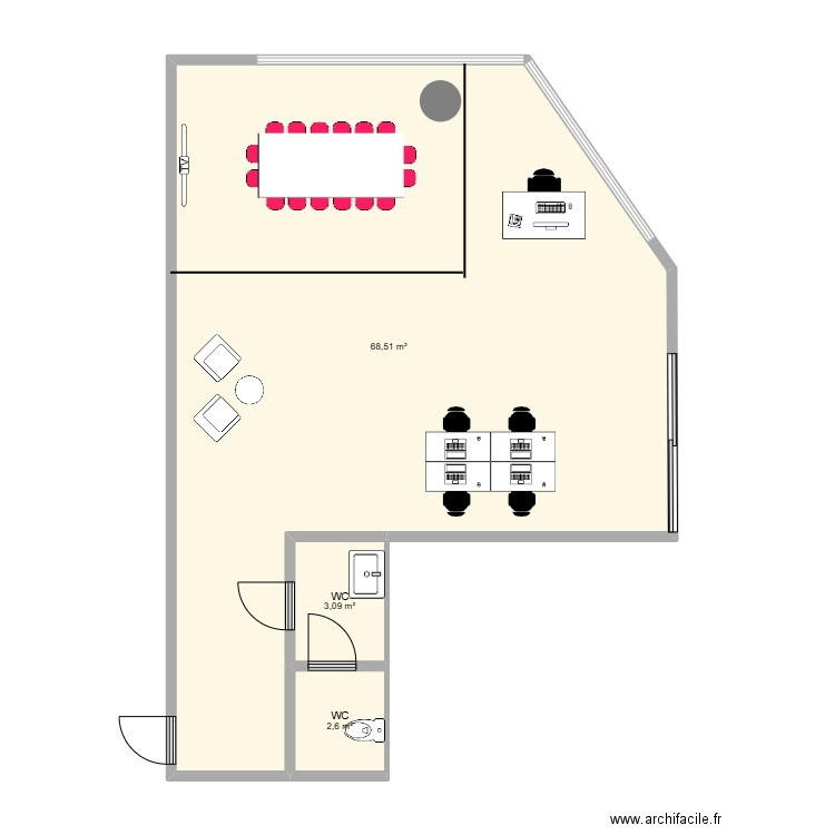 ETC Academy. Plan de 3 pièces et 74 m2