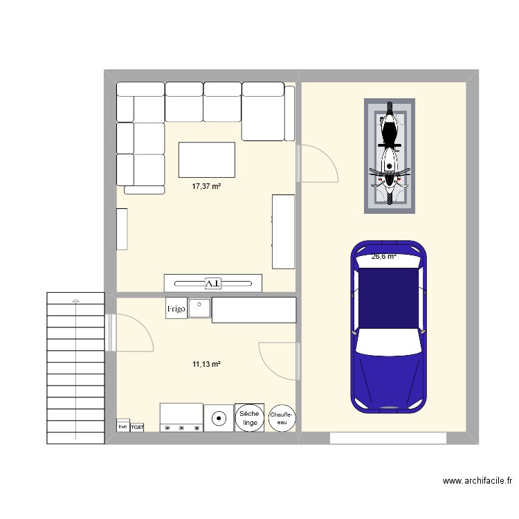garage v1. Plan de 3 pièces et 55 m2