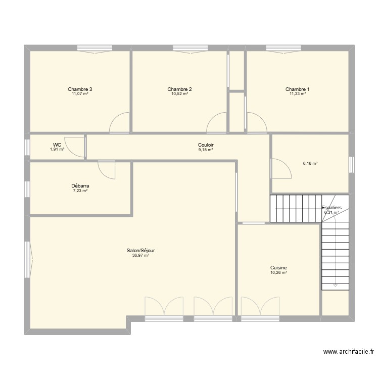 Choudieu - 1er étage. Plan de 12 pièces et 113 m2