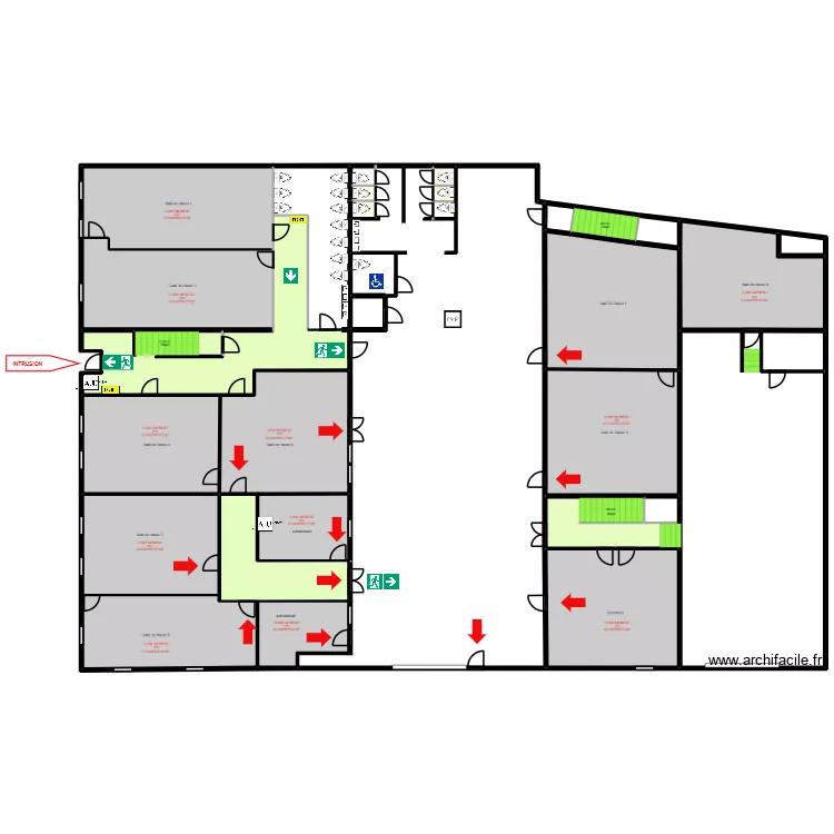 Olivier rdc g&eacute;n&eacute;ral PPMS attentat. Plan de 30 pièces et 8106 m²